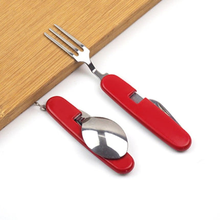 Outdoor Tableware Stainless Steel Spoon / Fork / Knife / Bottle Opener 4 in 1 Multifunctional Folding Cutlery Set-garmade.com