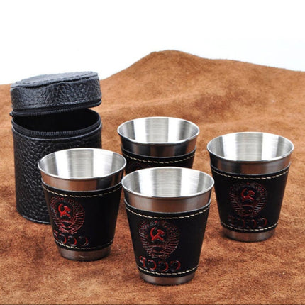 8 PCS/2 Set 70ml Outdoor Camping Tableware Travel Cups Set Picnic Supplies Stainless Steel Wine Beer Cup Whiskey Mugs PU Leather-garmade.com