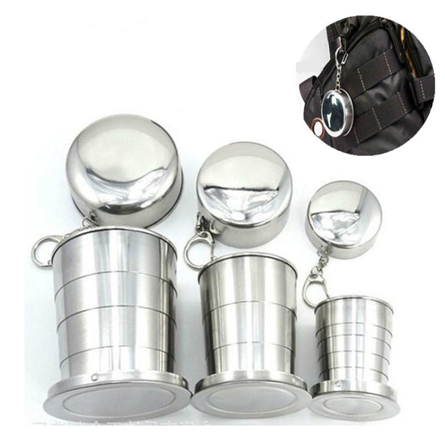 Stainless Steel Camping Folding Cup Traveling Outdoor Camping Hiking Mug Portable Collapsible Cup M 150ML-garmade.com