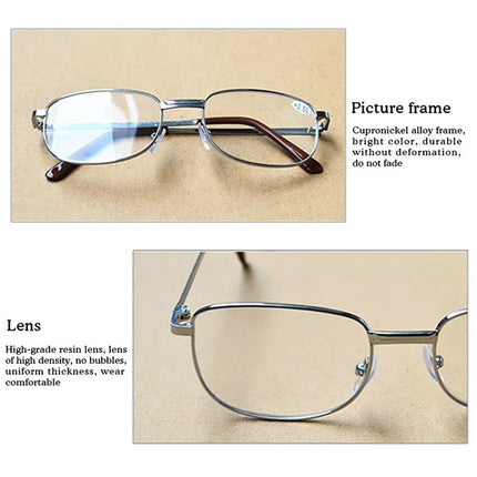 Full Metal Frame Resin Lenses Presbyopic Glasses Reading Glasses +1.00D(Silver)-garmade.com