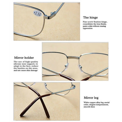 Full Metal Frame Resin Lenses Presbyopic Glasses Reading Glasses +2.00D(Gold)-garmade.com