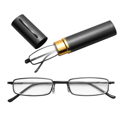 Reading Glasses Metal Spring Foot Portable Presbyopic Glasses with Tube Case +1.00D(Black )-garmade.com
