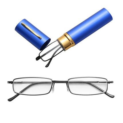 Reading Glasses Metal Spring Foot Portable Presbyopic Glasses with Tube Case +1.00D(Blue )-garmade.com