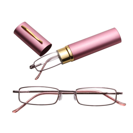 Reading Glasses Metal Spring Foot Portable Presbyopic Glasses with Tube Case +1.00D(Pink )-garmade.com