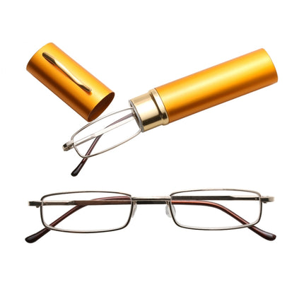 Reading Glasses Metal Spring Foot Portable Presbyopic Glasses with Tube Case +1.50D(Yellow )-garmade.com