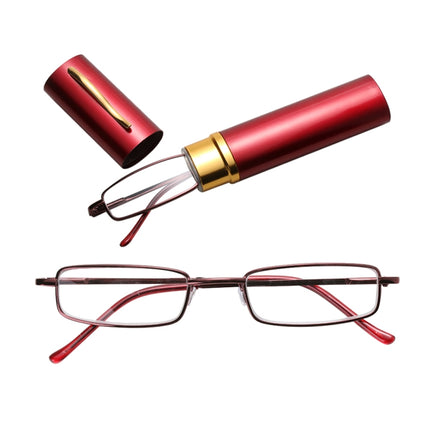 Reading Glasses Metal Spring Foot Portable Presbyopic Glasses with Tube Case +2.50D(Red )-garmade.com