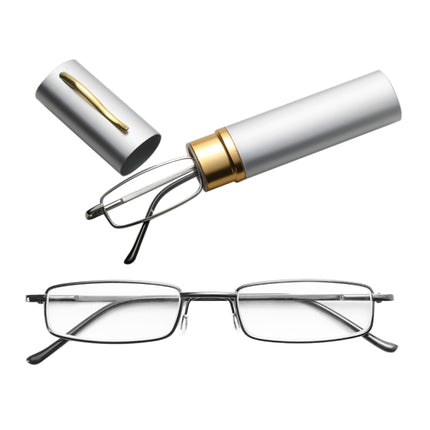Reading Glasses Metal Spring Foot Portable Presbyopic Glasses with Tube Case +2.50D(Silver Gray )-garmade.com