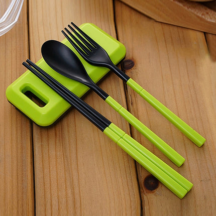 3 in 1 ABS Folding Dinnerware Cutlery Fork Chopsticks Set with Storage Box Outdoor Camping Hiking Traveling Tableware Set(Blue)-garmade.com