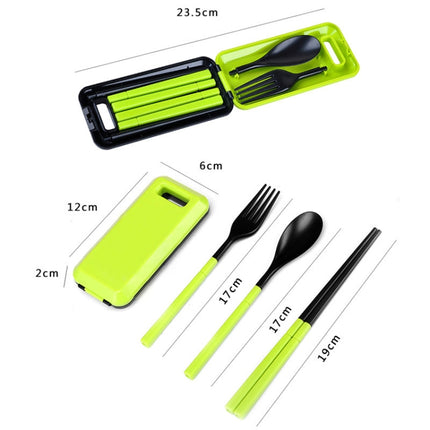 3 in 1 ABS Folding Dinnerware Cutlery Fork Chopsticks Set with Storage Box Outdoor Camping Hiking Traveling Tableware Set(Green )-garmade.com
