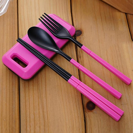 3 in 1 ABS Folding Dinnerware Cutlery Fork Chopsticks Set with Storage Box Outdoor Camping Hiking Traveling Tableware Set(Green )-garmade.com