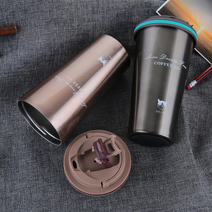 500ML Portable Stainless Steel Creative Gift Coffee Cup Office Vacuum Thermos Mug(Navy Blue)-garmade.com