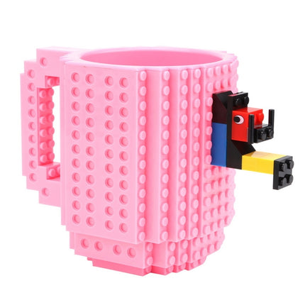 Building Blocks Design Creative Milk Mug Coffee Cup Build-on Brick Drinking Water Holder, Value:301-400ml(Pink)-garmade.com