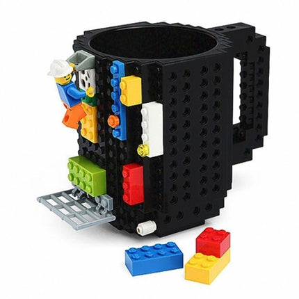 Building Blocks Design Creative Milk Mug Coffee Cup Build-on Brick Drinking Water Holder, Value:301-400ml(Black)-garmade.com