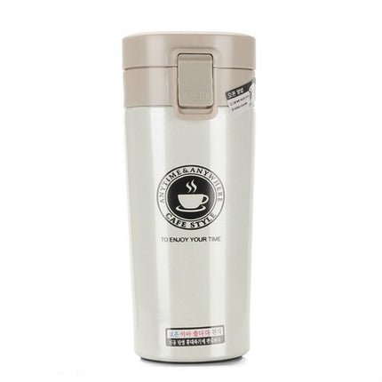 Double Wall Stainless Steel Vacuum Flasks 380ml Car Thermo Cup Coffee Tea Travel Mug Thermol Bottle, Capacity:380ml(White)-garmade.com