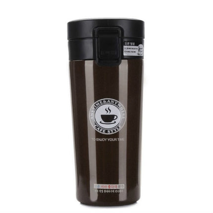 Double Wall Stainless Steel Vacuum Flasks 380ml Car Thermo Cup Coffee Tea Travel Mug Thermol Bottle, Capacity:380ml(Brown)-garmade.com