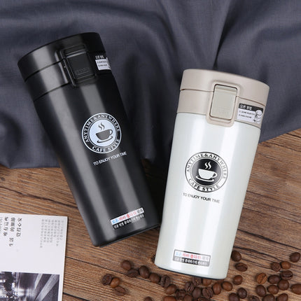 Double Wall Stainless Steel Vacuum Flasks 380ml Car Thermo Cup Coffee Tea Travel Mug Thermol Bottle, Capacity:380ml(Brown)-garmade.com