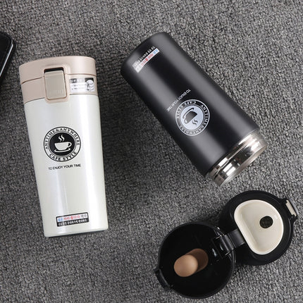 Double Wall Stainless Steel Vacuum Flasks 380ml Car Thermo Cup Coffee Tea Travel Mug Thermol Bottle, Capacity:380ml(Black)-garmade.com