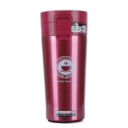 Double Wall Stainless Steel Vacuum Flasks 380ml Car Thermo Cup Coffee Tea Travel Mug Thermol Bottle, Capacity:380ml(Red)-garmade.com