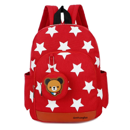 Nylon Stars Printing Kindergarten Children Backpack Schoolbag(Red)-garmade.com