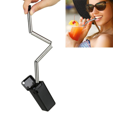 Foldable Collapsible Reusable Stainless Portable Straw Outdoor Household Drinking Tool,Length: 23cm(Black)-garmade.com