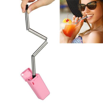 Foldable Collapsible Reusable Stainless Portable Straw Outdoor Household Drinking Tool,Length: 23cm(Dark pink)-garmade.com