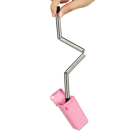 Foldable Collapsible Reusable Stainless Portable Straw Outdoor Household Drinking Tool,Length: 23cm(Dark pink)-garmade.com