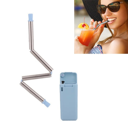 Foldable Collapsible Reusable Stainless Portable Straw Outdoor Household Drinking Tool,Length: 23cm(Blue)-garmade.com