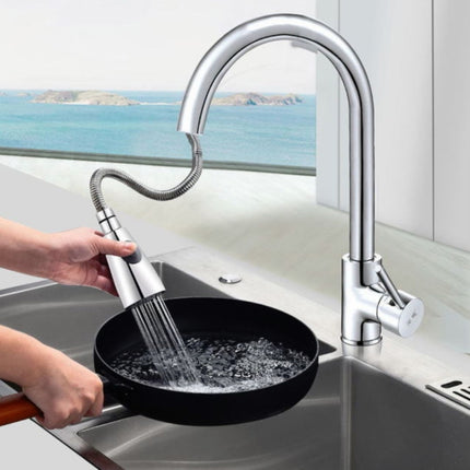 Kitchen Pull-out Faucet Hot And Cold Home 304 Stainless Steel Retractable Rotating Faucet, Style:Brushed copper-garmade.com