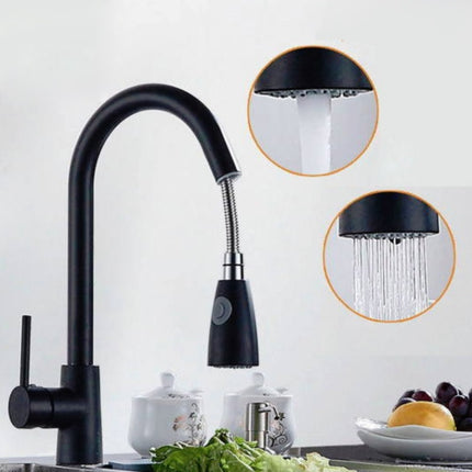 Kitchen Pull-out Faucet Hot And Cold Home 304 Stainless Steel Retractable Rotating Faucet, Style:Stainless Steel Black-garmade.com