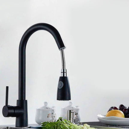 Kitchen Pull-out Faucet Hot And Cold Home 304 Stainless Steel Retractable Rotating Faucet, Style:Stainless Steel Black-garmade.com