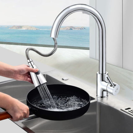 Kitchen Pull-out Faucet Hot And Cold Home 304 Stainless Steel Retractable Rotating Faucet, Style:Stainless Steel Black-garmade.com