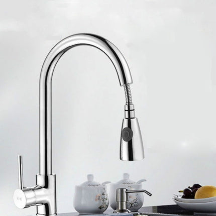 Kitchen Pull-out Faucet Hot And Cold Home 304 Stainless Steel Retractable Rotating Faucet, Style:Plating 304-garmade.com