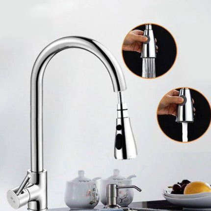 Kitchen Pull-out Faucet Hot And Cold Home 304 Stainless Steel Retractable Rotating Faucet, Style:Copper Plating + Water Stop-garmade.com