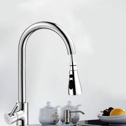 Kitchen Pull-out Faucet Hot And Cold Home 304 Stainless Steel Retractable Rotating Faucet, Style:Copper Plating + Water Stop-garmade.com