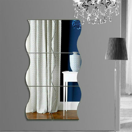 Wall Mirror Acrylic DIY Wave Style Removable Glass Sticker Makeup Mirror Home Bedroom Decorative(Silver)-garmade.com
