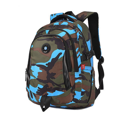 Camouflage Waterproof Nylon School Bags for Girls Boys Children Backpack Orthopedic Kids Bag, Size:L(Blue)-garmade.com