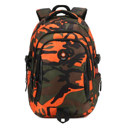 Camouflage Waterproof Nylon School Bags for Girls Boys Children Backpack Orthopedic Kids Bag, Size:L(Orange)-garmade.com