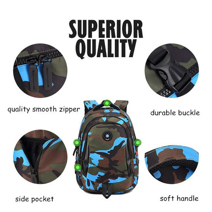 Camouflage Waterproof Nylon School Bags for Girls Boys Children Backpack Orthopedic Kids Bag, Size:L(Orange)-garmade.com