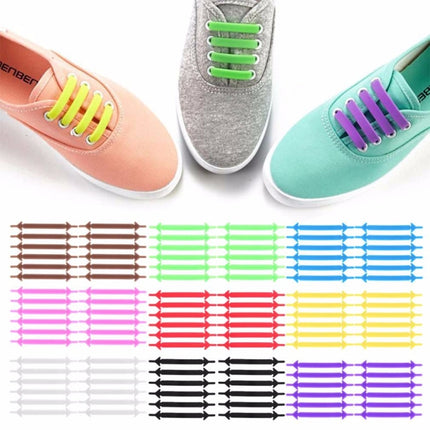 12 PCS / Set Creative Unisex Women Men Athletic Running No Tie Shoelaces Elastic Silicone Shoe Lace for All Sneakers(Black)-garmade.com