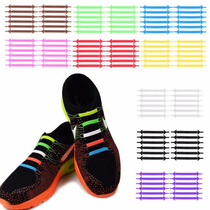 12 PCS / Set Creative Unisex Women Men Athletic Running No Tie Shoelaces Elastic Silicone Shoe Lace for All Sneakers(Black)-garmade.com