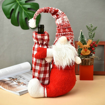 Christmas Faceless Doll Wine Bottle Cover Santa Claus Dining Table Standing Doll Wine Bottle Cover Decoration(White)-garmade.com
