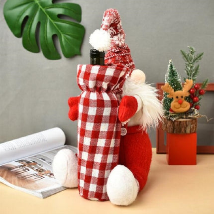 Christmas Faceless Doll Wine Bottle Cover Santa Claus Dining Table Standing Doll Wine Bottle Cover Decoration(White)-garmade.com