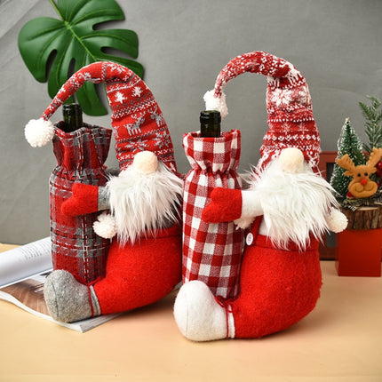 Christmas Faceless Doll Wine Bottle Cover Santa Claus Dining Table Standing Doll Wine Bottle Cover Decoration(White)-garmade.com