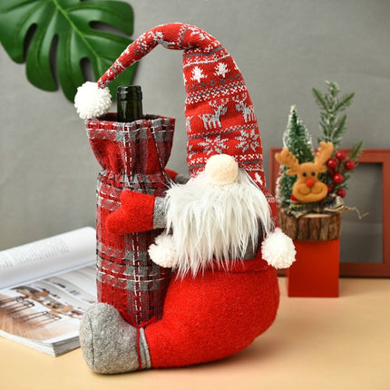 Christmas Faceless Doll Wine Bottle Cover Santa Claus Dining Table Standing Doll Wine Bottle Cover Decoration(Grey)-garmade.com