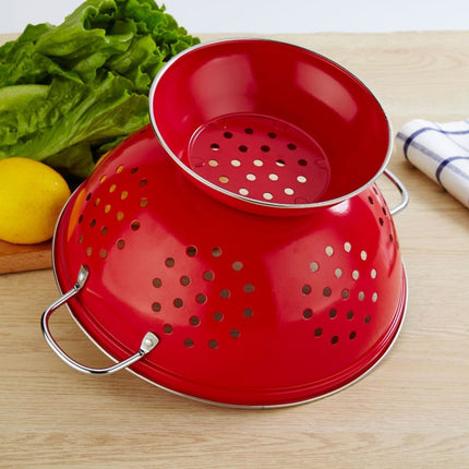Stainless Steel Round Double Ear Fruit Plate Tray(Red)-garmade.com