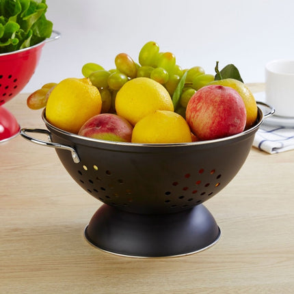 Stainless Steel Round Double Ear Fruit Plate Tray(Black)-garmade.com