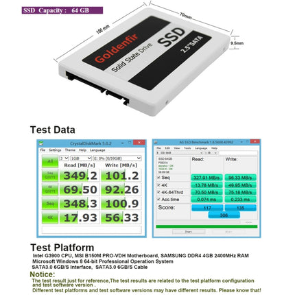 Goldenfir SSD 2.5 inch SATA Hard Drive Disk Disc Solid State Disk, Capacity: 64GB-garmade.com