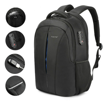 Waterproof 15.6-inch Laptop Backpack Anti-theft Business Travel Backpack School Bag(Black+Blue upgrade)-garmade.com