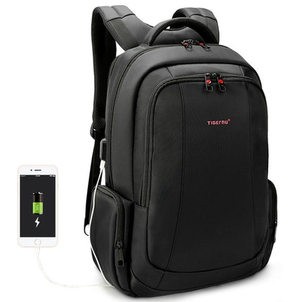 Anti-theft Nylon Laptop Backpacks School Fashion Travel Male Casual Schoolbag 15.6 inch(Black with USB Port)-garmade.com