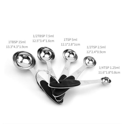 5 in 1 Stainless Steel Measuring Spoon Set Coffee Spoon Baking Kitchen Gadget, Style:Measuring Spoon(Black)-garmade.com